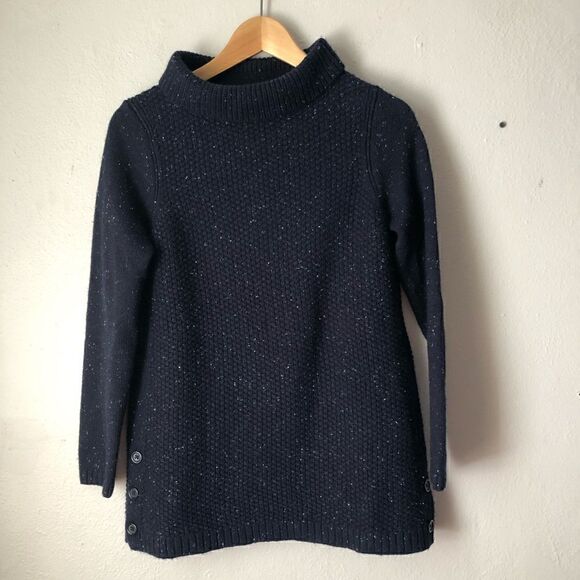 Talbots mock turtleneck dark blue sweater with button detail on the sides - Picture 2 of 10